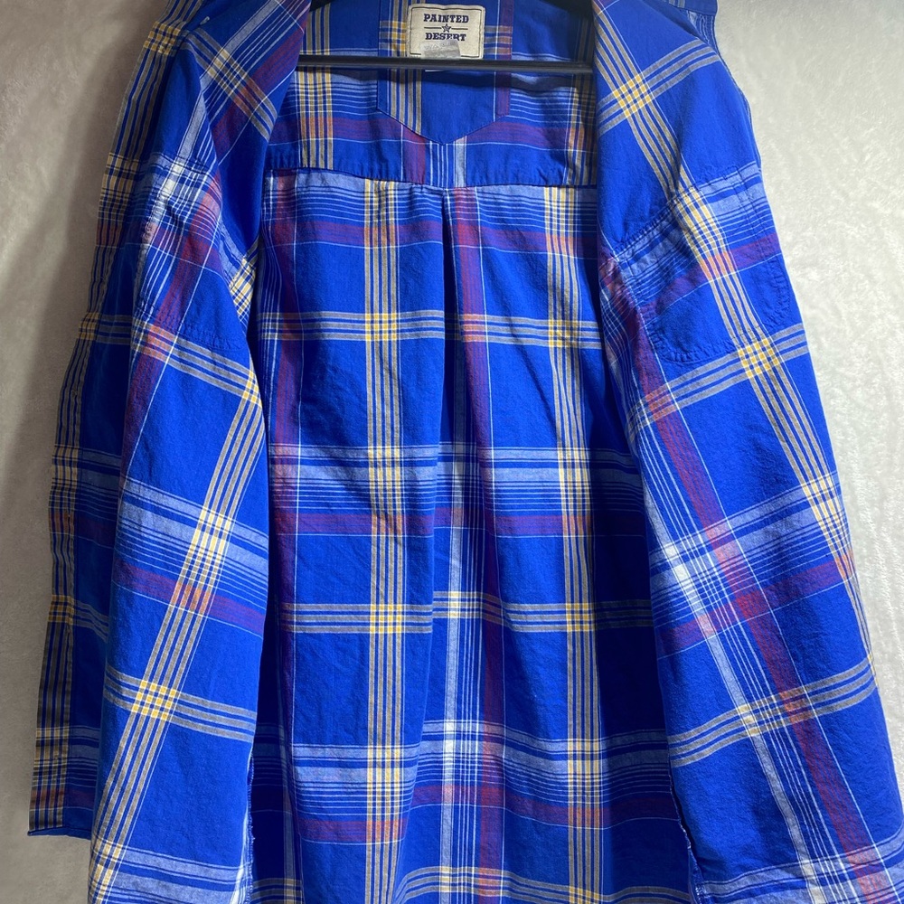 WRANGLER Vintage Painted Desert Blue Plaid Long Sleeve Button-Up Size XLT 90s - Picture 7 of 10